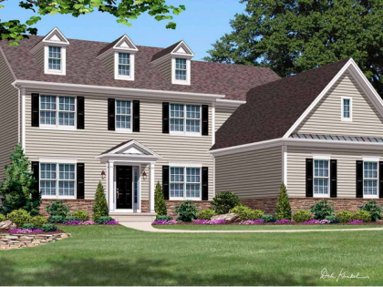 An artist 's impression of a house with a brown roof