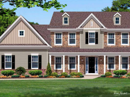 An artist 's impression of a house with a brown roof