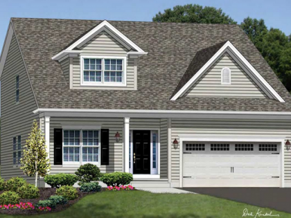 An artist 's impression of a house with a brown roof