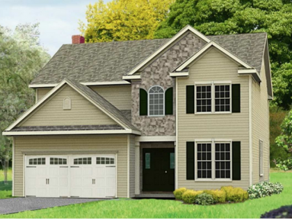 An artist 's impression of a house with a stone facade