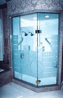 Custom Shower Enclosures — Neo-Angle Frameless Shower 1 in Santa Clarita, CA