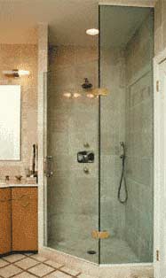 Custom Shower Enclosures — Neo-Angle Frameless Shower 5 in Santa Clarita, CA