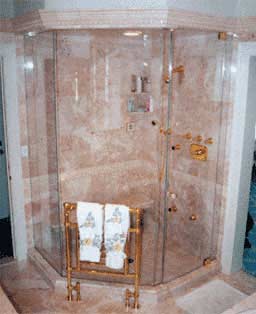 Custom Shower Enclosures — Neo-Angle Frameless Shower 7 in Santa Clarita, CA