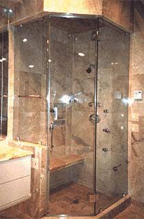 Custom Shower Enclosures — Neo-Angle Frameless Shower 11 in Santa Clarita, CA