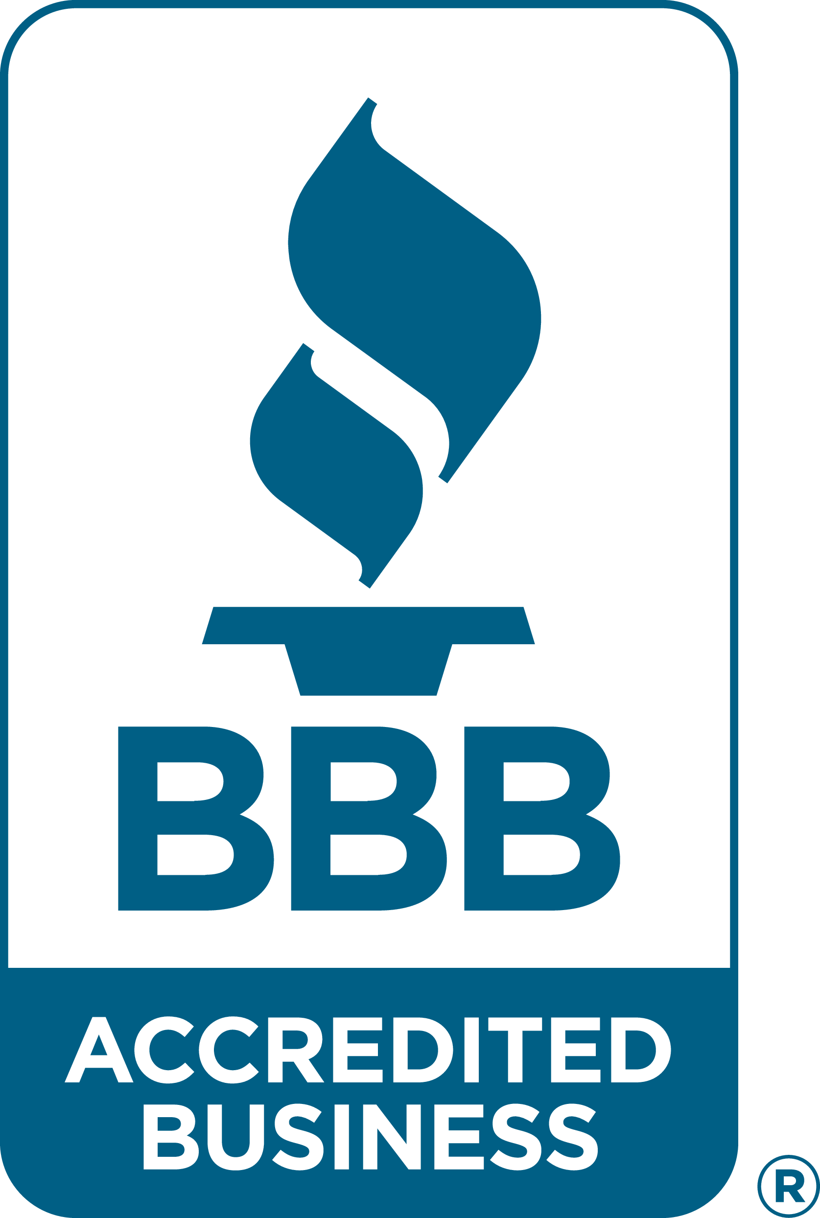 BBB Accredited Business logo: blue flame over the letters 