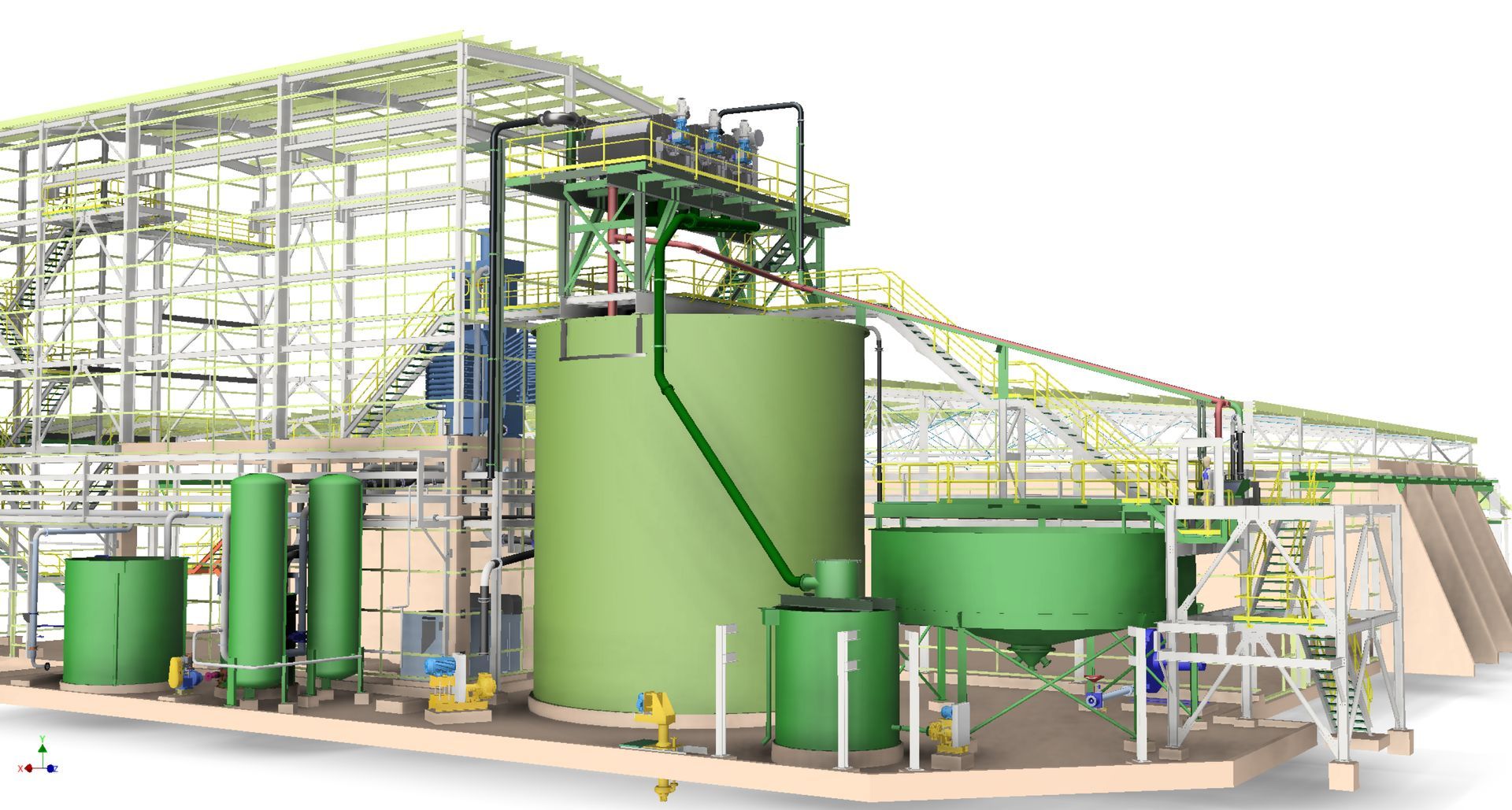 Green industrial plant with tanks, pipes, and framework; possibly for chemical processing.