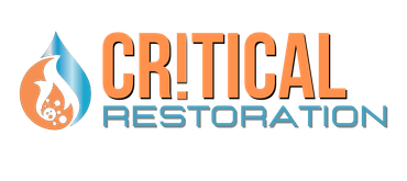 Logo: orange text "CRITICAL" with exclamation point, blue "RESTORATION" below; teardrop with fire/water.