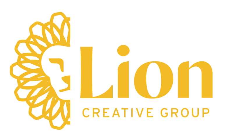 Gold logo for Lion Creative Group featuring a stylized half-lion head icon next to the company name.