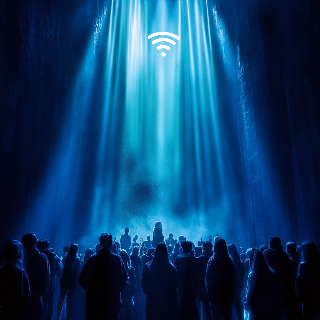 Crowd looking at Spotify playlists emblem as the go to source