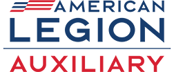 The logo for the american legion auxiliary is blue and red.