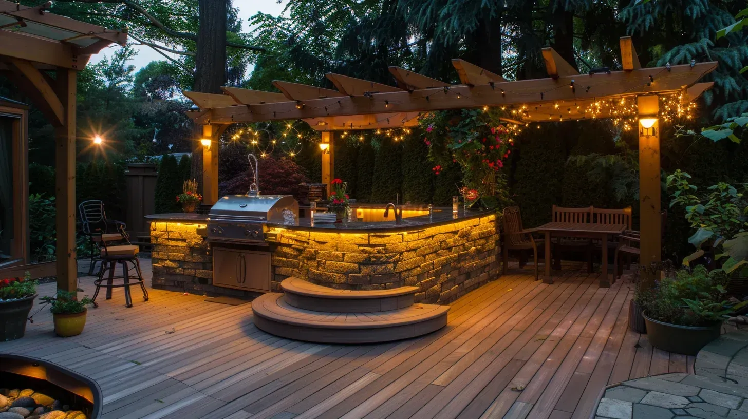 Outdoor Kitchen Install Coquitlam full BBQ island, stone countertop, pergola overhead & prep area sink.
Hot Tub Deck Coquitlam reinforced structural beams, electrical routing & privacy enclosure.
Fire Feature Deck Coquitlam circular seating blocks, stone insert firepit & mood lighting.
Garden + Deck Coquitlam integrated planter beds, trellis greenery, irrigation drip & soft lighting.
Eco-Friendly Deck Coquitlam composite recycled boards & low-waste assembly.
Composite Long-Life Deck Coquitlam fade-proof, splinter-free, low-maintenance installation.
Cedar + Composite Border Deck Coquitlam featuring cedar picture-frame edge with composite core.
Vinyl Balcony Reno Coquitlam membrane resurfacing & railing upgrade for waterproof protection.
Cedar Deck Restoration Coquitlam sanding, staining & UV oil finish for fresh new appearance.
Fascia / Deck Skirt Coquitlam composite wrap or cedar lattice to conceal subframe.