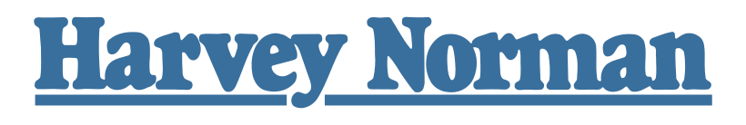 Blue Harvey Norman logo with an underline on a white background.