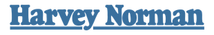 Blue Harvey Norman logo with an underline on a white background.