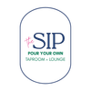 Logo for "The Sip" taproom and lounge: blue and white oval with text in various colors.