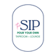 Logo for "The Sip" taproom and lounge: blue and white oval with text in various colors.