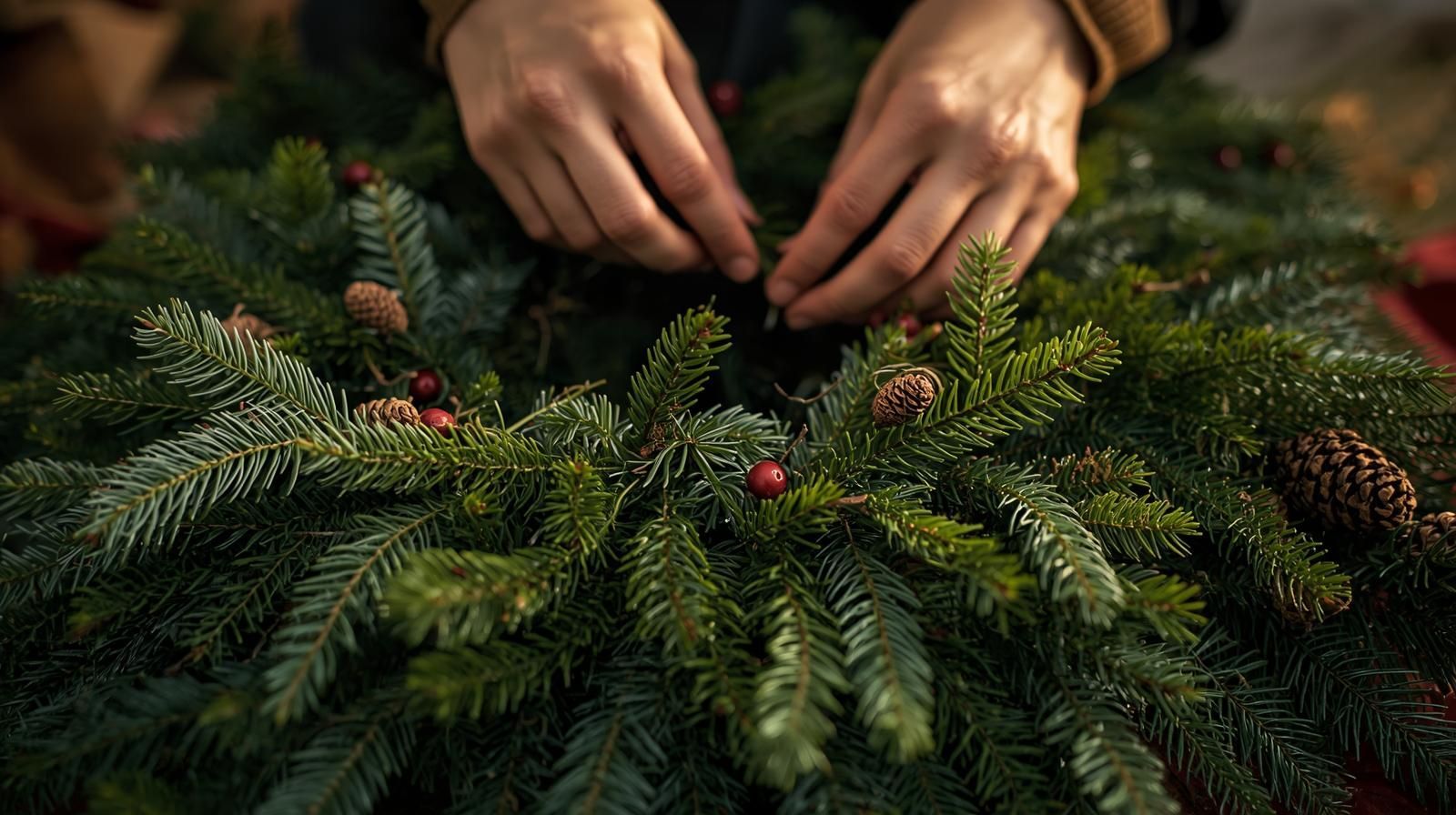Fresh evergreen wreath workshop.
