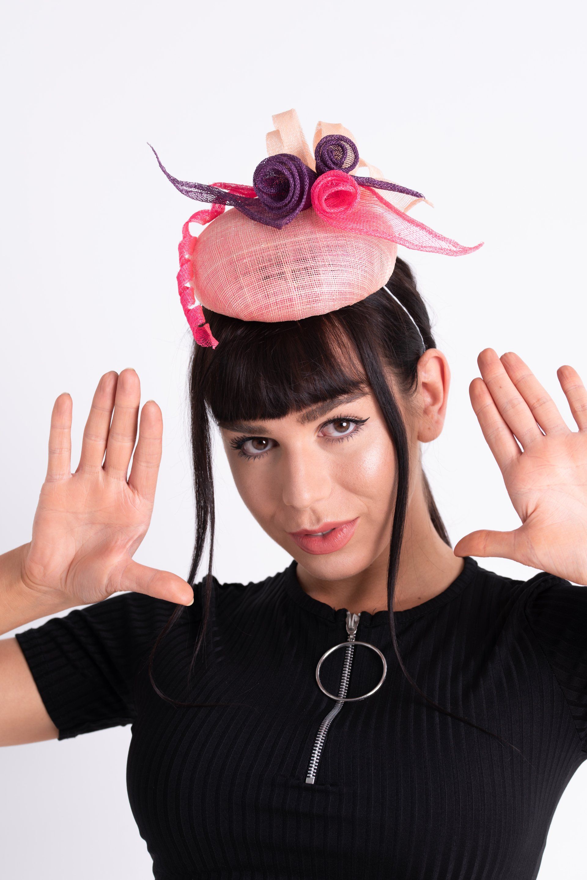 Sinamay percher with flower detail