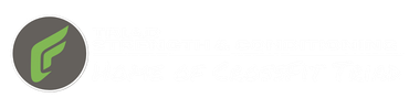 Logo with a green abstract shape inside a gray oval and white text.