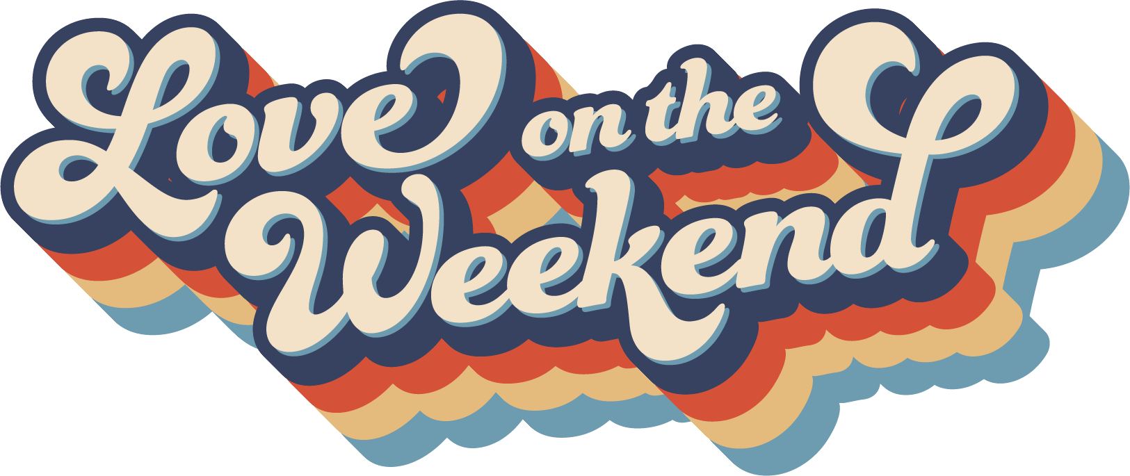 a logo for love on the weekend with a rainbow background.