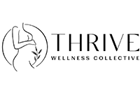 a black and white logo for thrive wellness collective.