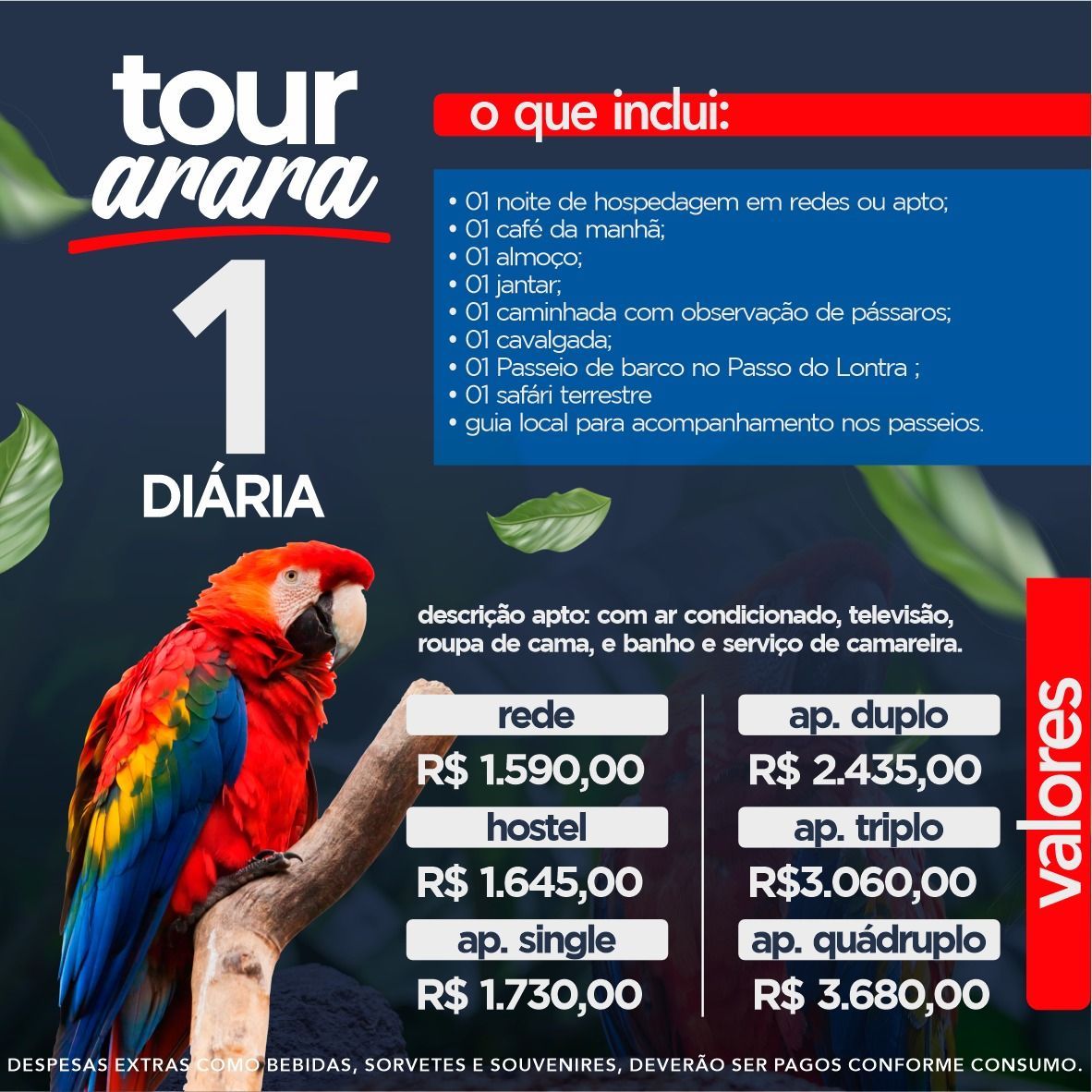 Um anúncio para um passeio chamado tour arara