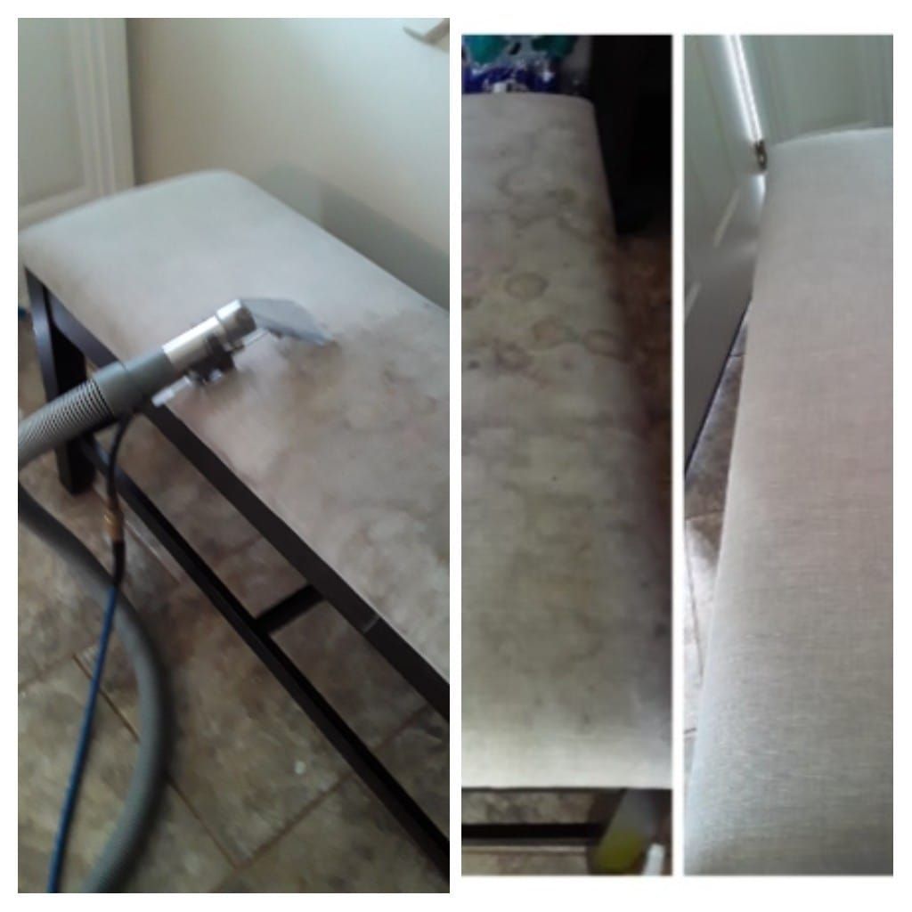 a bench is being cleaned with a vacuum cleaner