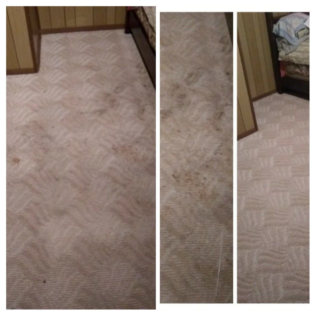 a before and after photo of a dirty carpet