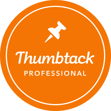 a logo for thumbtack professional with an orange circle in St. Louis, Missouri