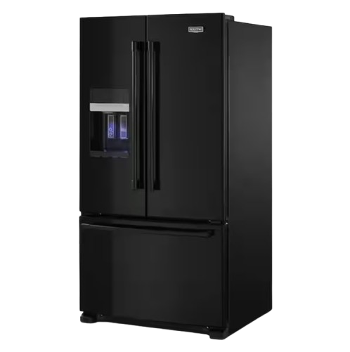 Two stainless steel refrigerators. One French door, one top freezer.