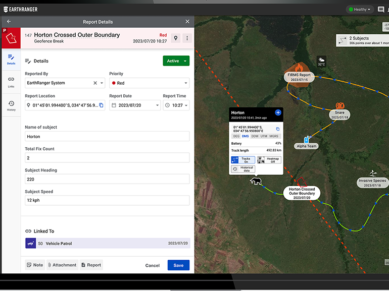 Earthranger Software on computer screen
