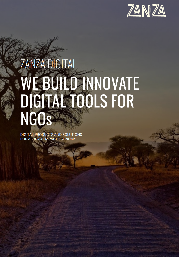 a poster for zanza we build innovate digital tools for ngos