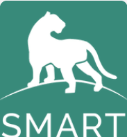 A silhouette of a lion standing on top of a globe with the word smart below it.