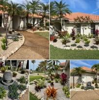 A collage of pictures of a house and a garden.