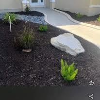 There is a large rock in the middle of the garden.