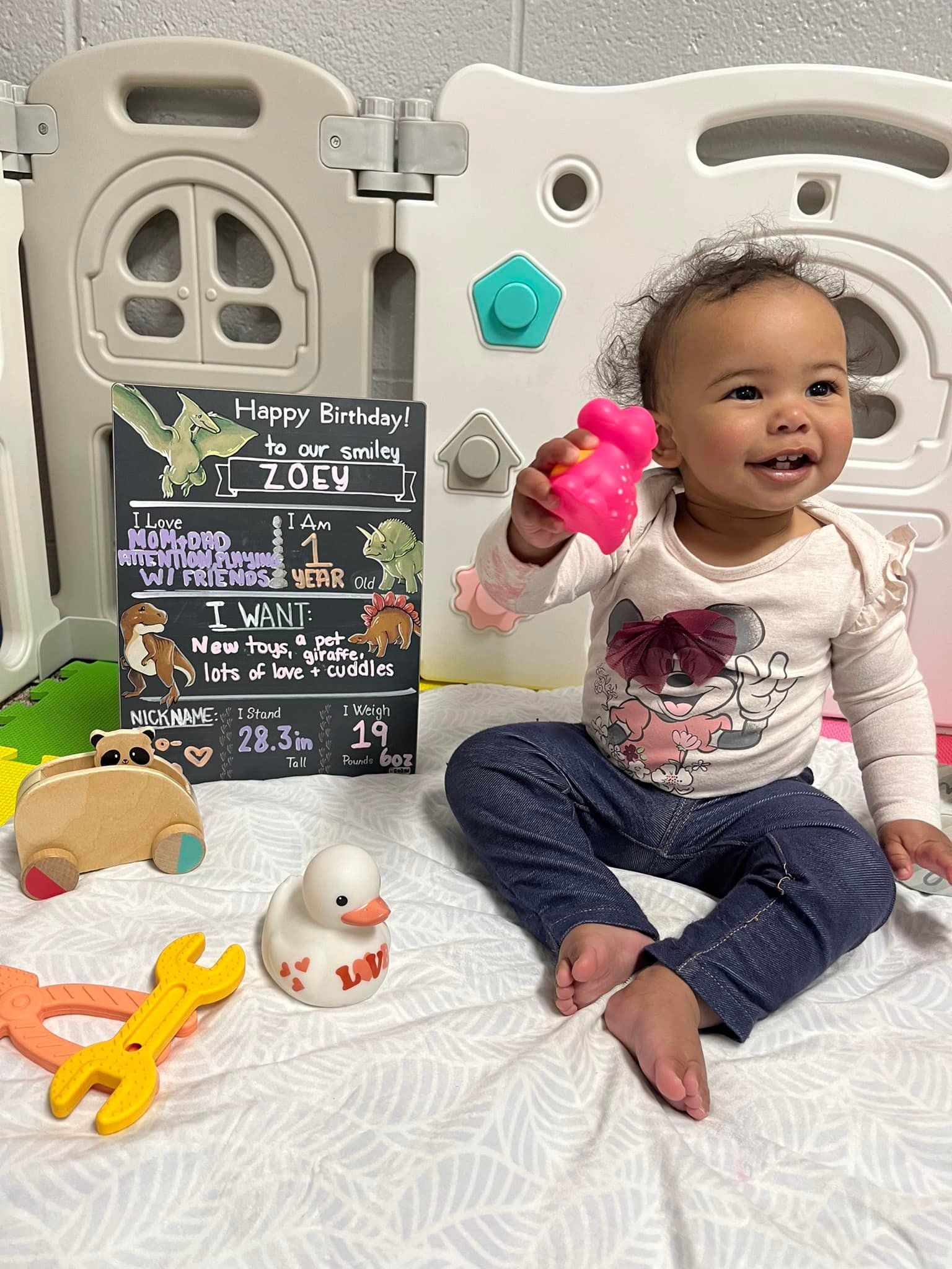 Happy toddler exploring in a safe, supervised daycare setting