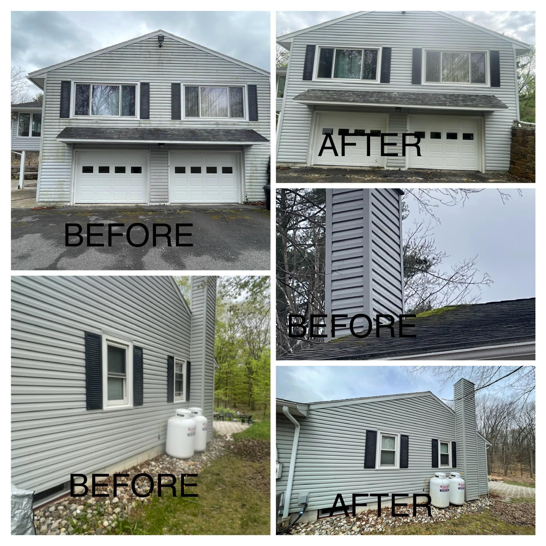 A collage of before and after photos of a house.