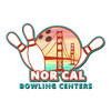 The nor cal bowling centers logo shows a bowling ball and pins with the golden gate bridge in the background.