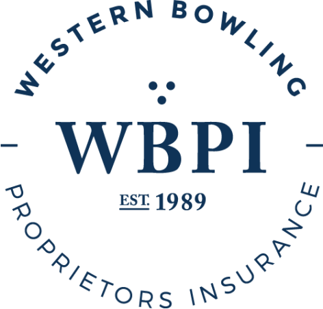 A blue logo for western bowling proprietors insurance