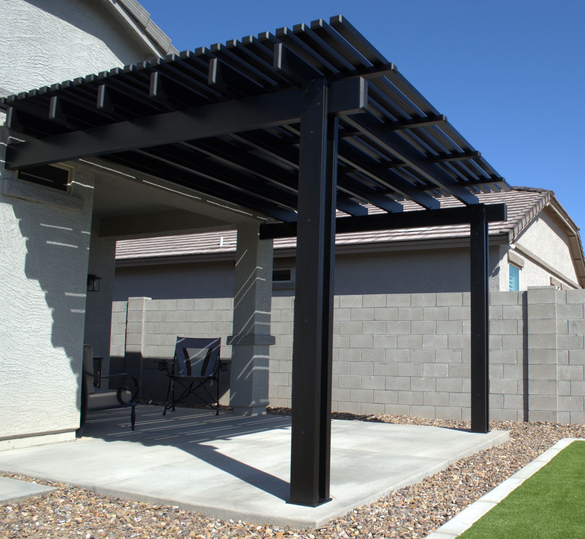 Southwest Patio's lattice patio cover offering elegant shade in the serene community of Sun Lakes, AZ.