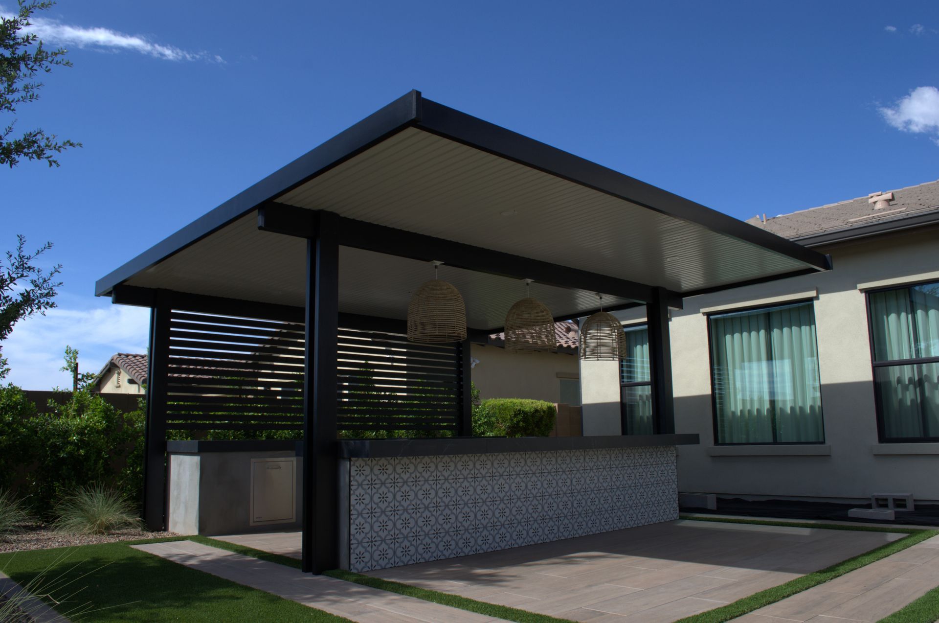 Exquisite pergola offering a shaded lounge space in Fountain Hills.