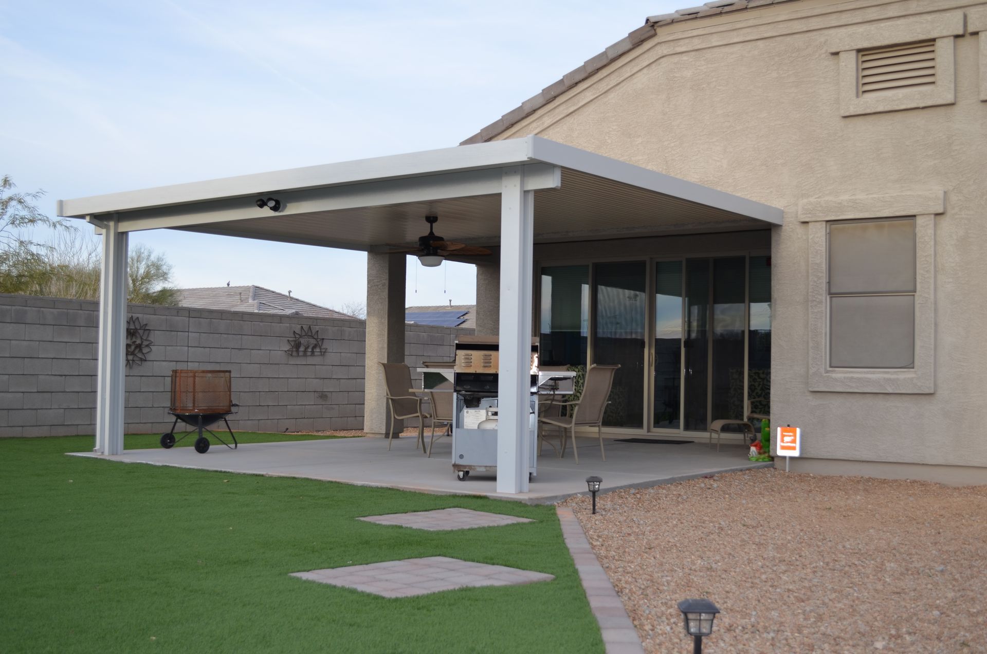 Beautiful Mesa home enhanced with a custom patio cover by Southwest Patio, blending seamlessly with Arizona's landscape.