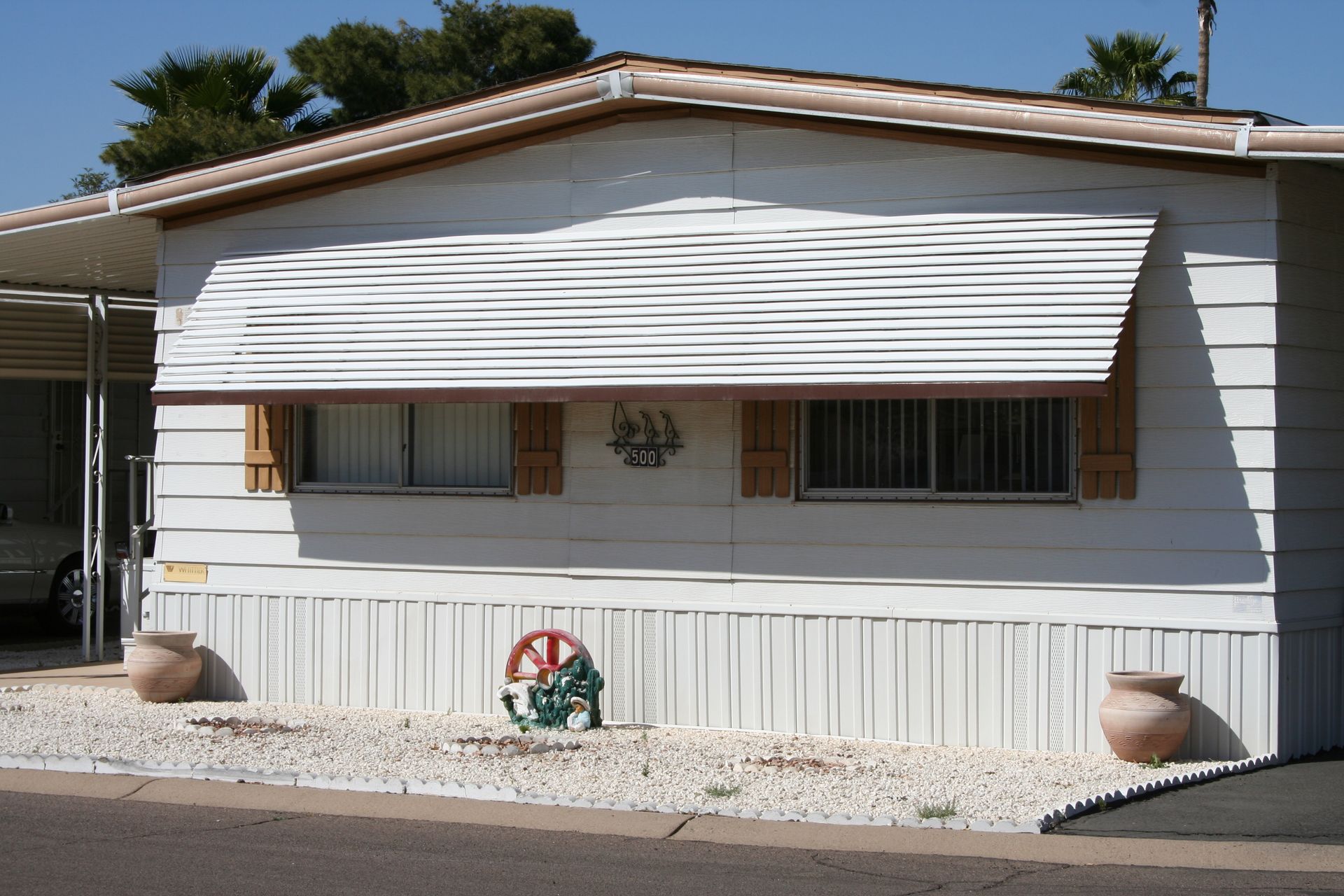 Unique awning design enhancing a backyard in Casa Grande, merging Southwest Patio's innovation with Arizona charm.