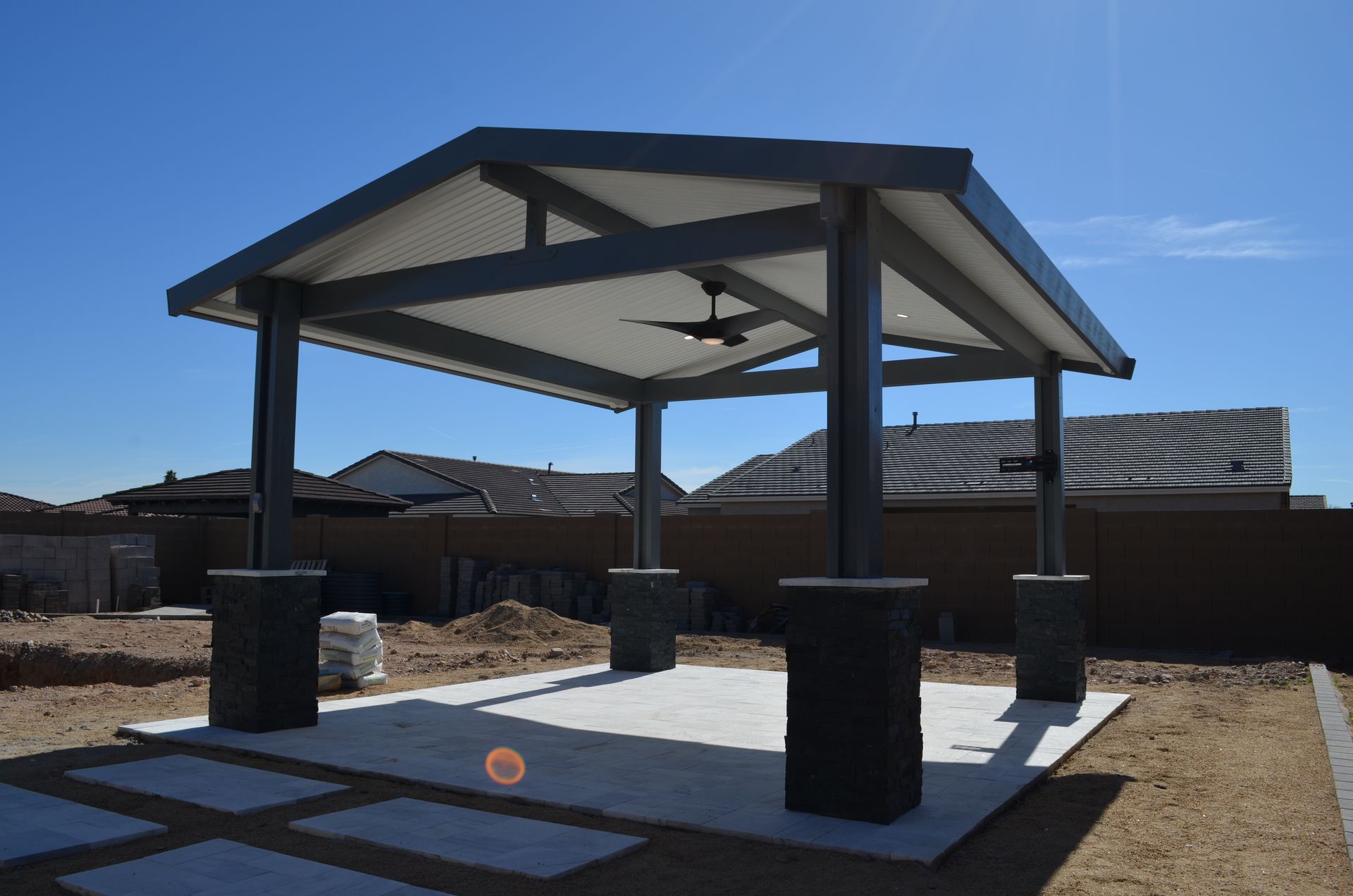 Stunning gabled patio cover by Southwest Patio, adding architectural elegance to a Sun Lakes residence.