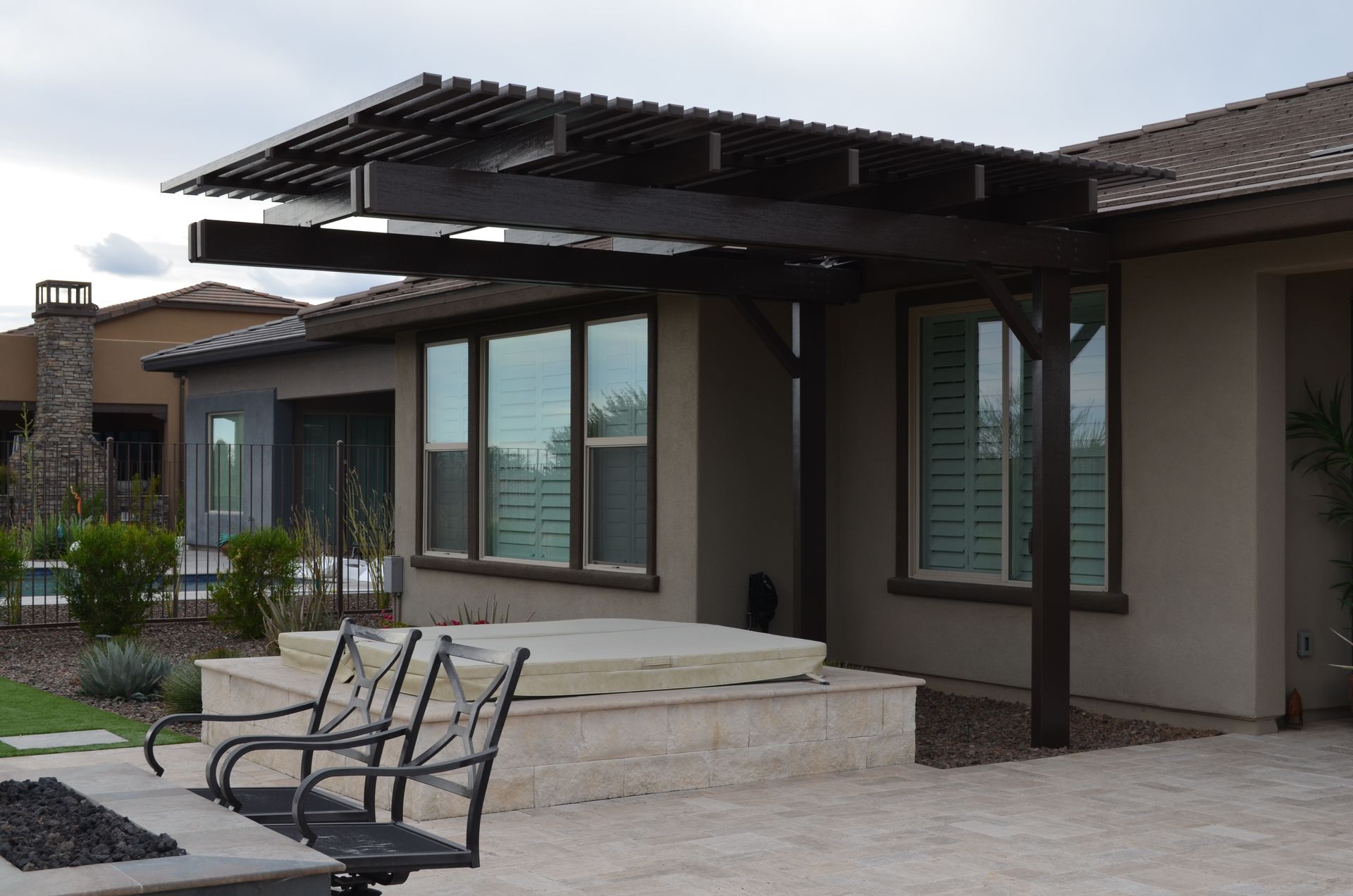 Professional awning installation enhancing a Scottsdale outdoor dining space.