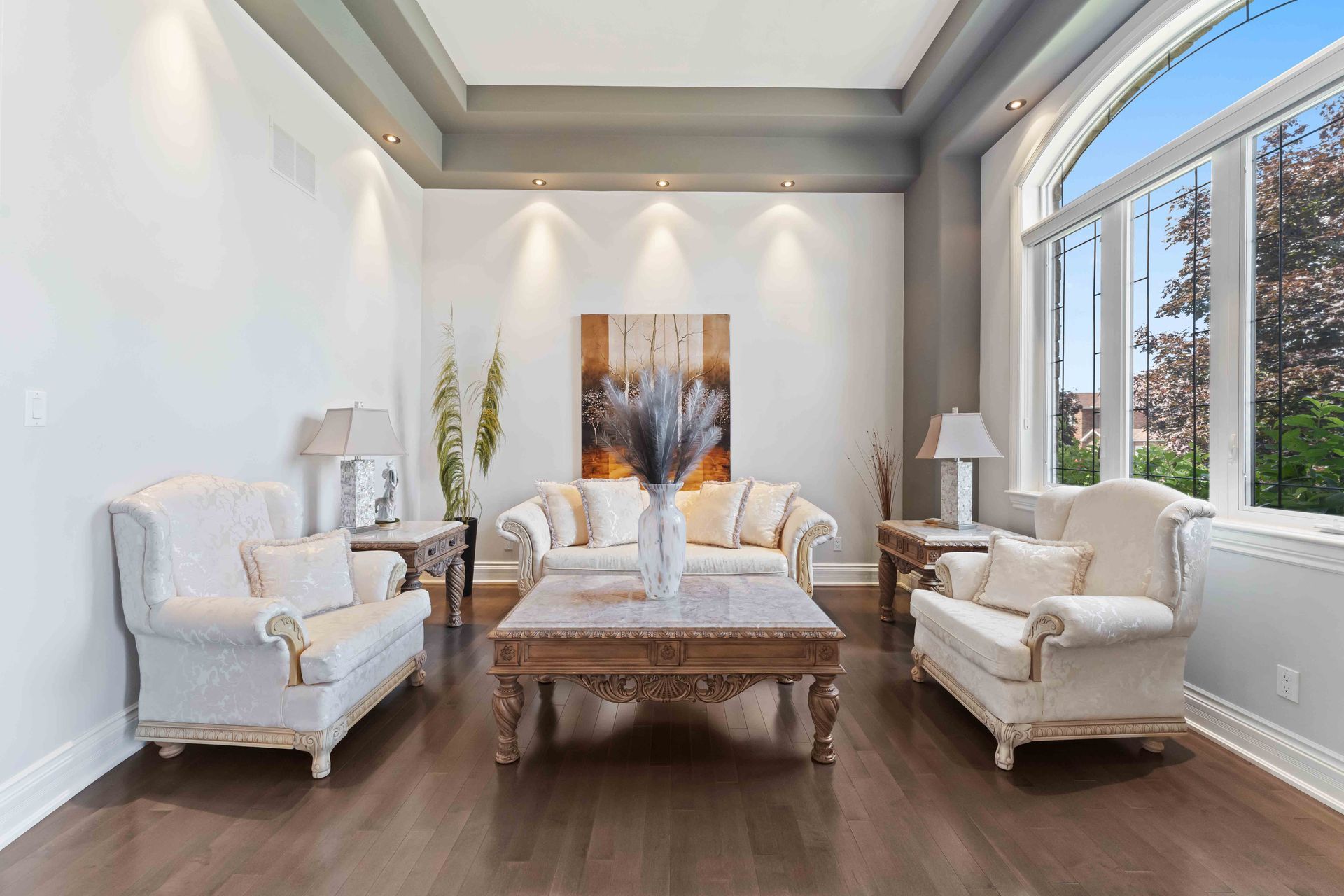 A living room filled with furniture and a coffee table.