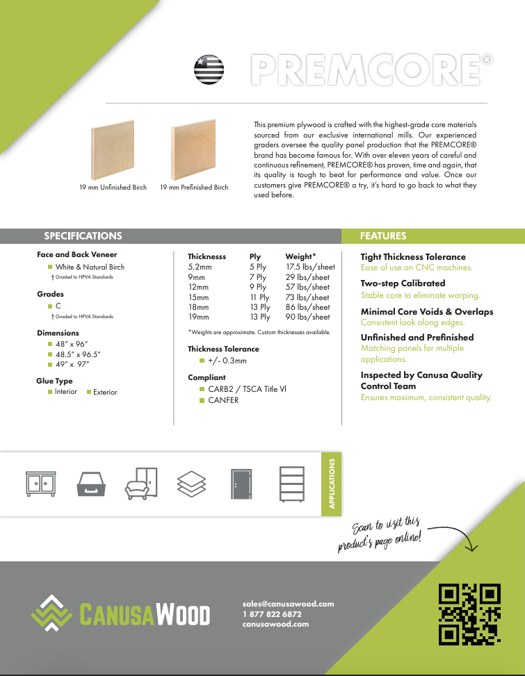 Premcore USA Specification Sheet