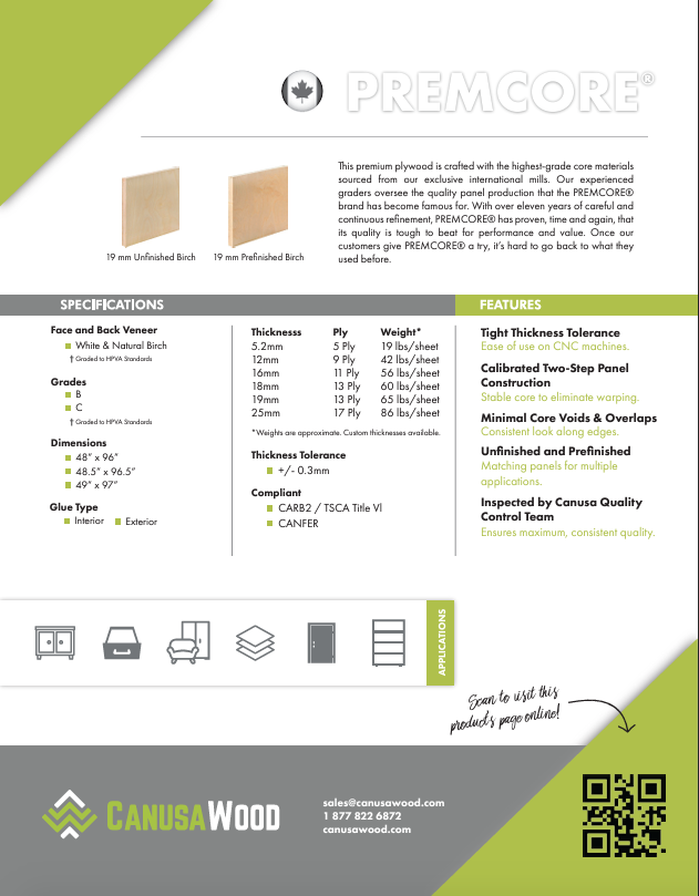 PREMCORE CAN Specifications Sheet