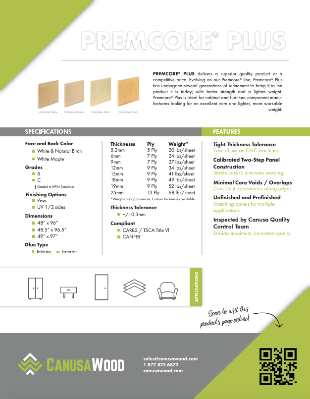 Premcore Plus Specifications Sheet