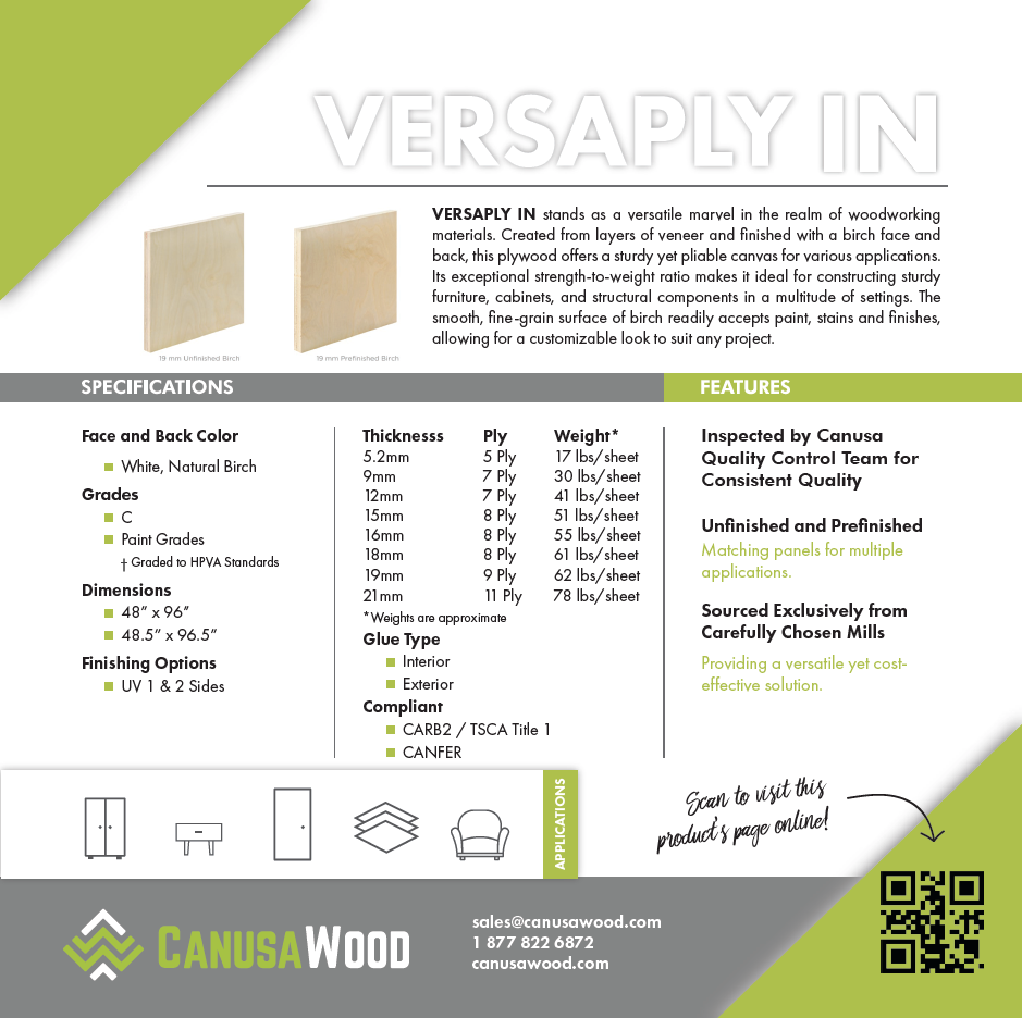 VersaPly IN Specifications Sheet