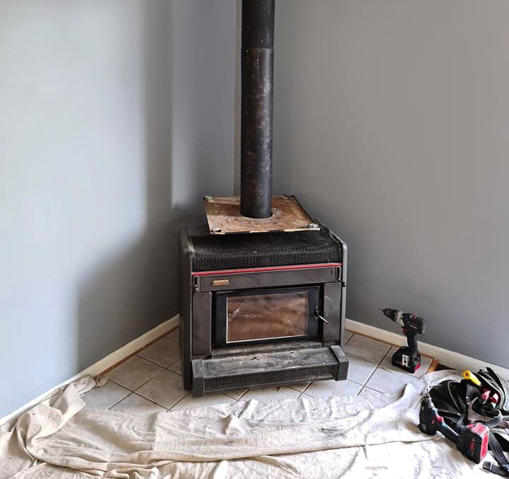 freestanding fireplace - before
